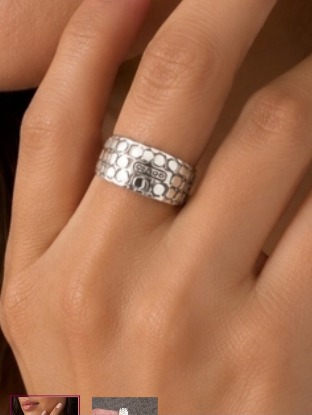 COACH Silver Textured Wide Band Ring
